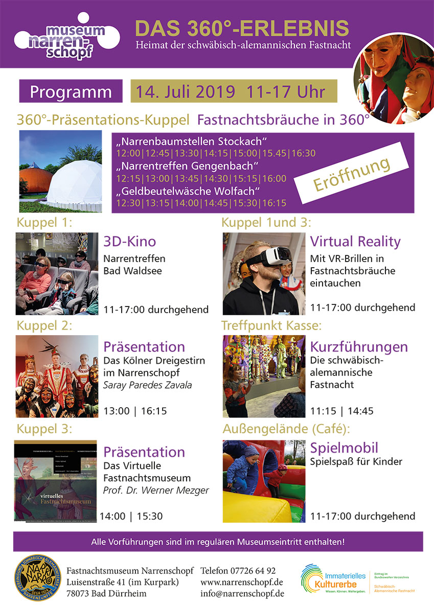 Narrenschopf Bad Dürrheim - Programm zur Eröffnung der neuen 360°-Präsentationskuppel