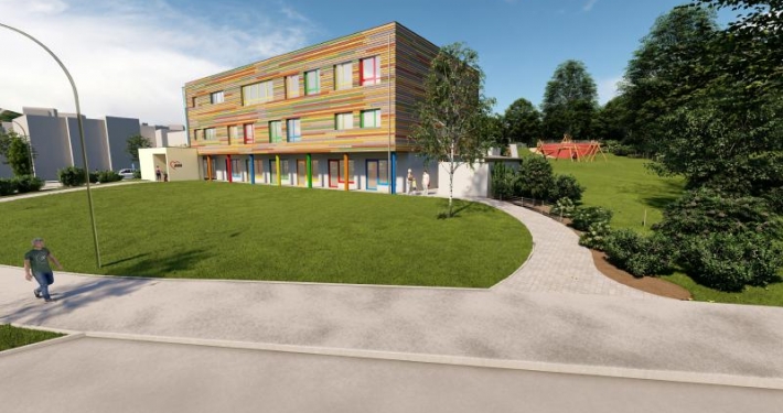 Neubau heilpädagogische Kindertagesstätte, AWO Ortsverein Villingen-Schwenningen e.V. Visualisierung Außenansicht