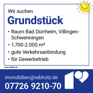 Gewerbegrundstück gesucht: ca. 1.700 bis 2.000 m² in Bad Dürrheim oder Villingen-Schwenningen mit guter Verkehrsanbindung.
